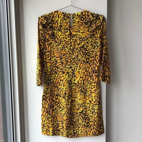 Juicy Couture Silk Yellow Leopard Ruffle Collar Bracelet Sleeve Mini Dress 00 - Picture 11 of 12
